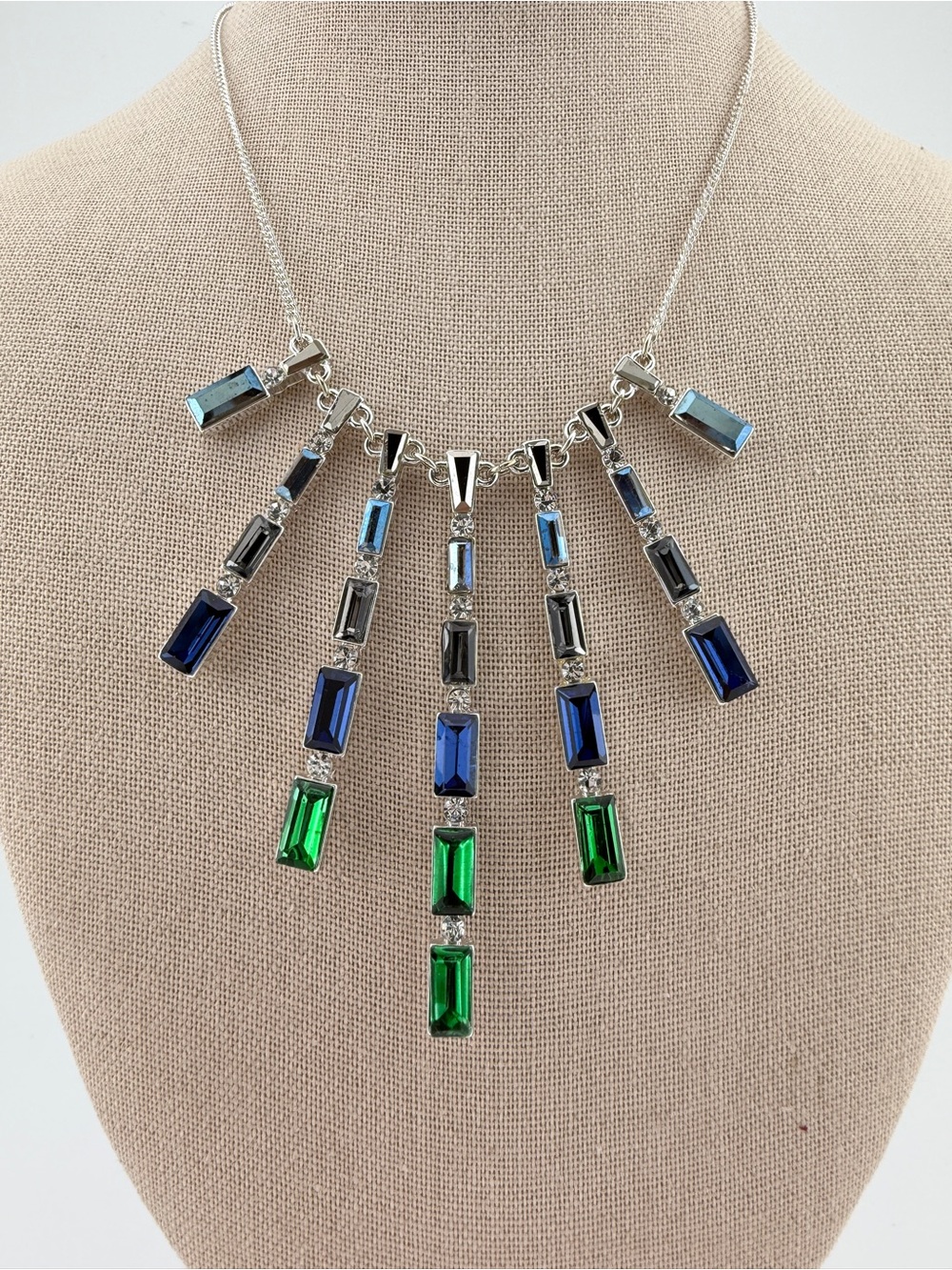Multi-Color Crystal Drop Necklace — Silver Tone Women’s Jewelry